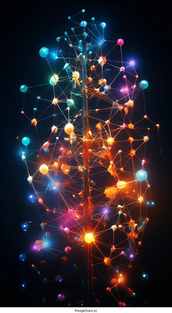 Colorful and Complex Neural Network Resembling a Tree (3D Illustration)