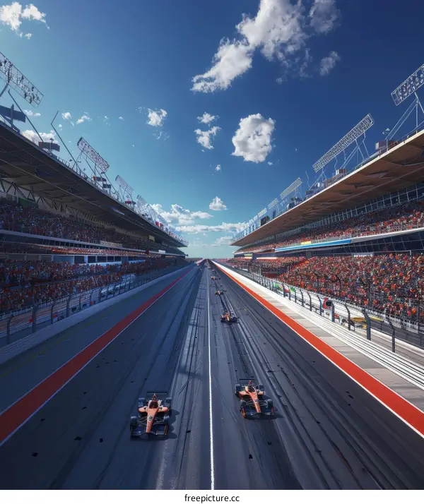Formula One cars racing on a track