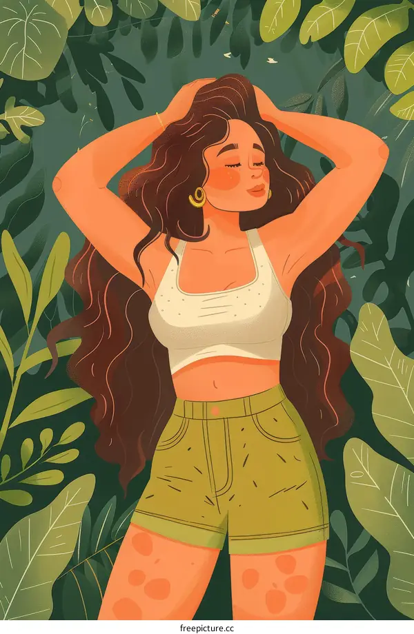 A woman standing in a lush green jungle