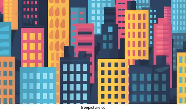 Colorful Cityscape With Flat Design Buildings