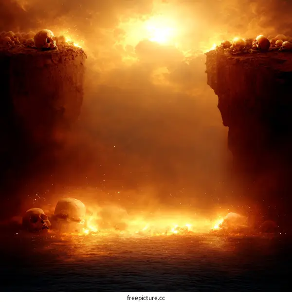 Fiery Depths of Hellish Cliffs with Skull Graves