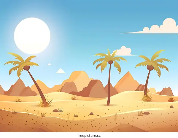 Palm Trees in the Desert Under a Blue Sky