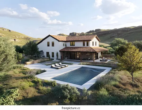 Modern White House with Swimming Pool and Mountain View