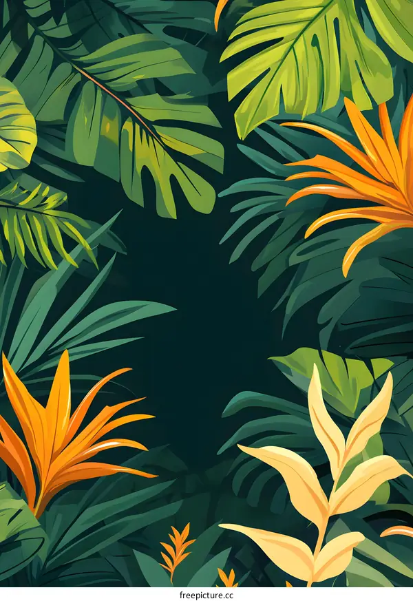 Tropical Leaves Green and Yellow Background Illustration