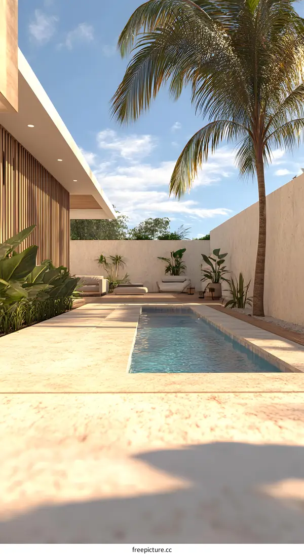 Tropical Modern Minimalist Patio Pool Design