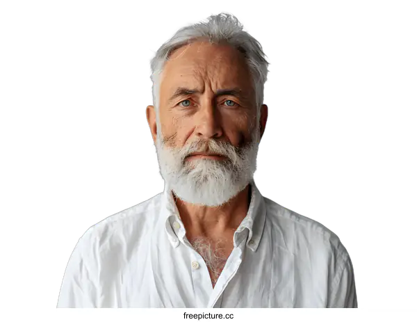 [Transparent Background PNG]portrait of a senior man with white hair and beard