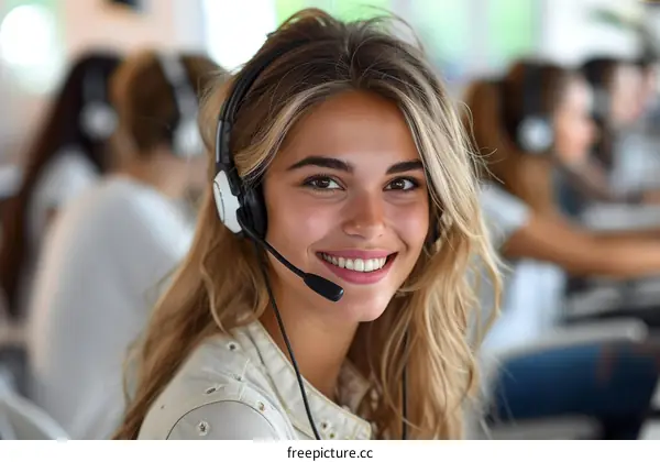 portrait of a smiling female customer service representative with a headset