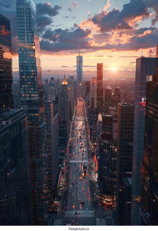 New York City Sunset Skyline View