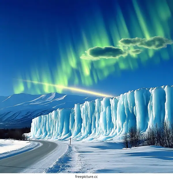 Aurora Borealis Over Ice Wall