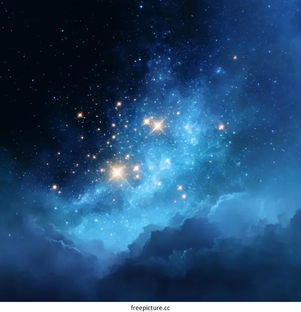 Starry Night Sky Over Clouds