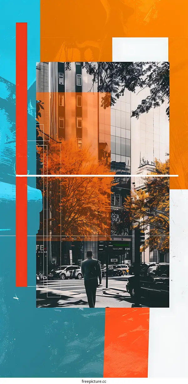 Cityscape Collage with Walking Man