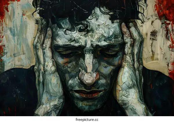 A man holding his head with a pained expression on his face