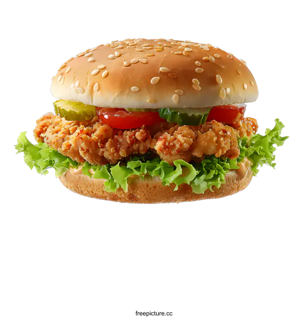 [Transparent Background PNG]Crispy Chicken Burger on White Background