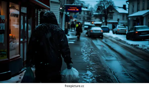 Person Walking In The Snow In The City