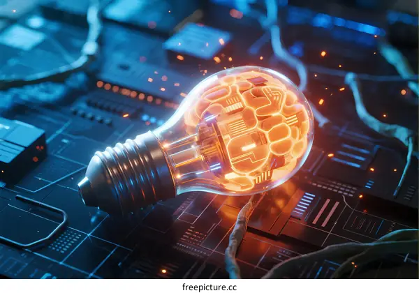 Futuristic Light Bulb with Circuit Pattern on Technology Background