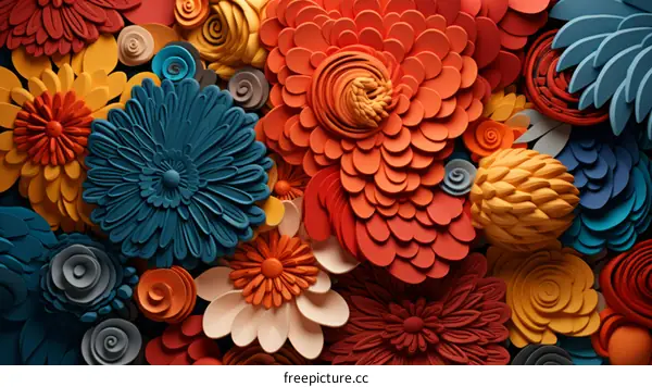 3D flowers of various colors including yellow orange red blue and white
