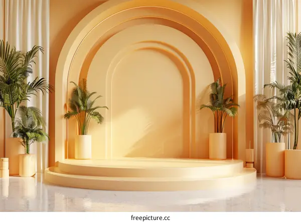 Minimalist Abstract Background with Arch and Palm Trees