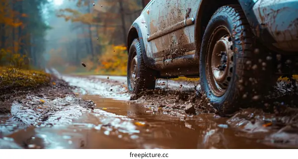 Off-Roading Through a Muddy Forest Road