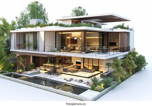 Modern Luxury House with Tropical Garden and Pool