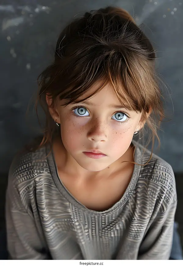 Portrait of a girl with blue eyes and freckles
