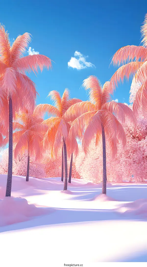 Pink Palm Trees in a Snowy Landscape