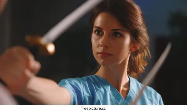 Sword Fighting Training of Two Women