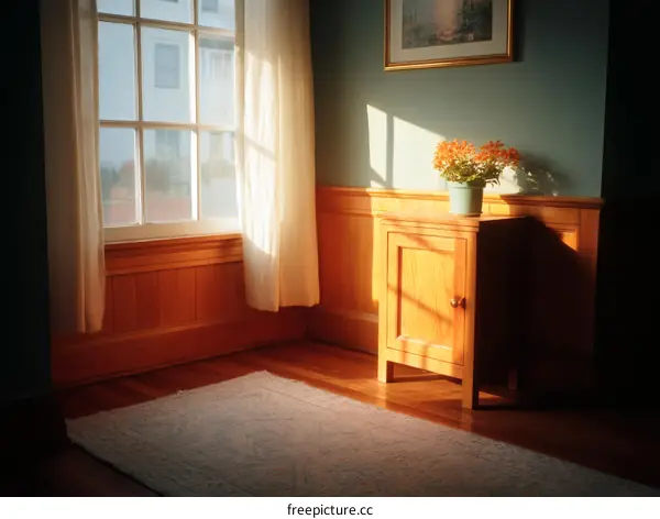 Sunlight streams into a cozy corner room