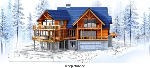 Winter Cabin Architectural Design Illustration
