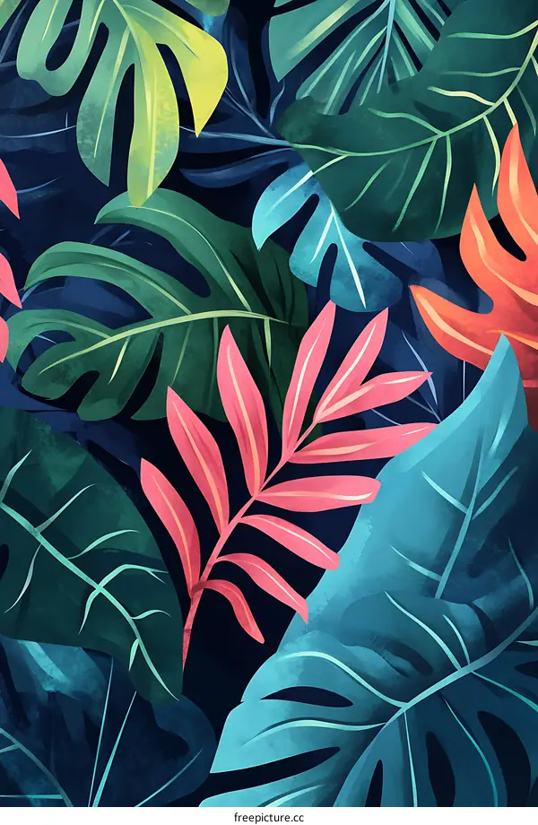 Tropical Leaves Pattern Digital Art Illustration