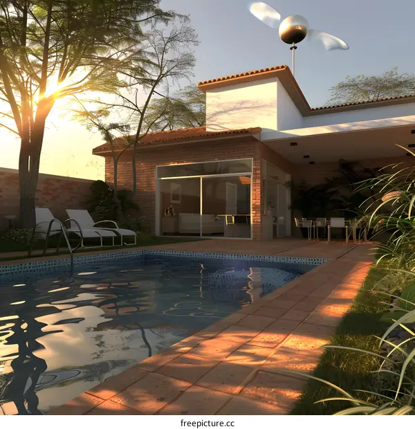 Modern House with Swimming Pool and Backyard