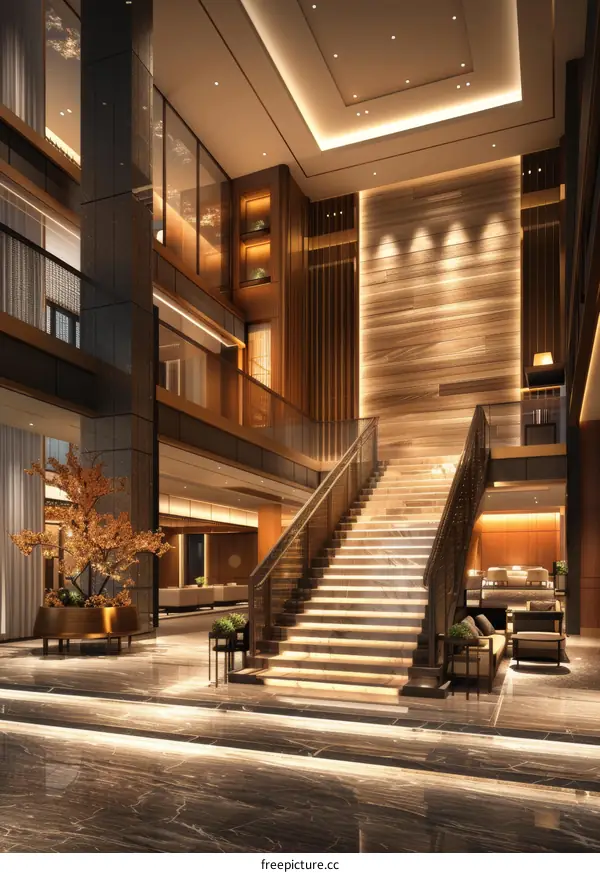 Modern Hotel Lobby with Luxurious Amenities