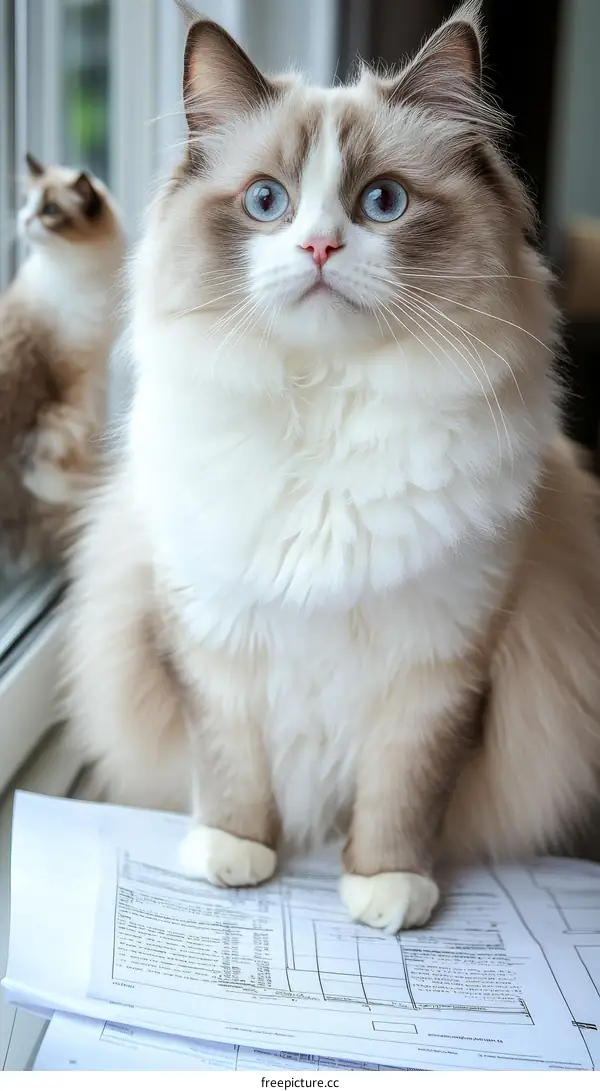 Ragdoll Cat Sitting on Documents