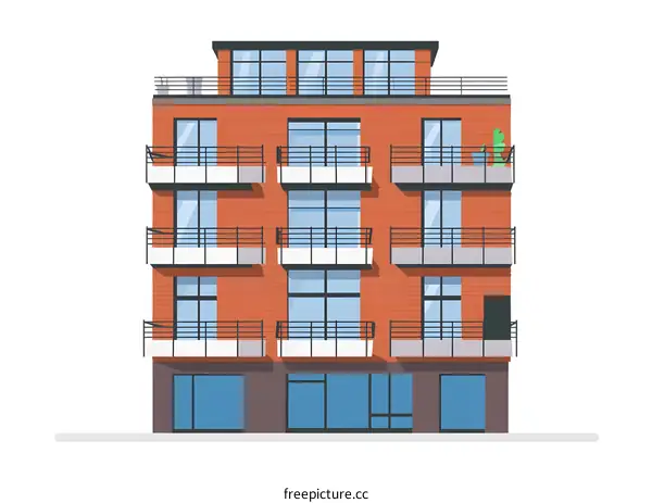 Modern Brick Building with Balconies Illustration