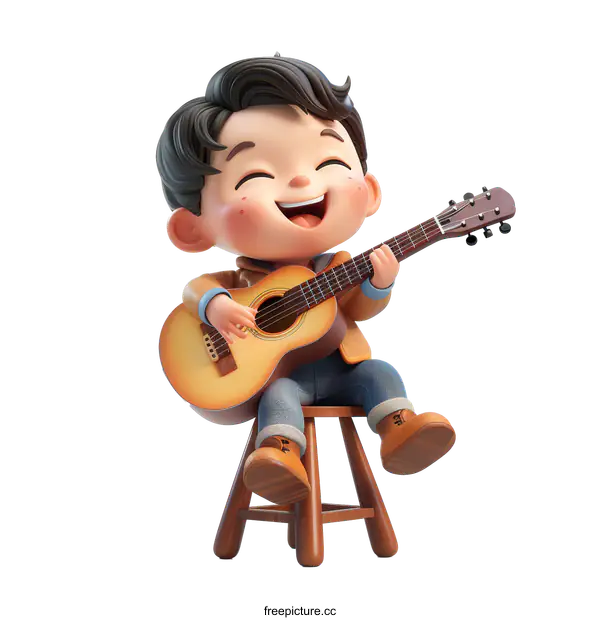 Joyful Boy Playing Guitar