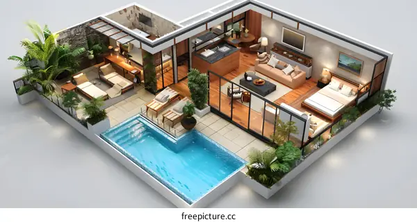 A house with a pool and a terrace