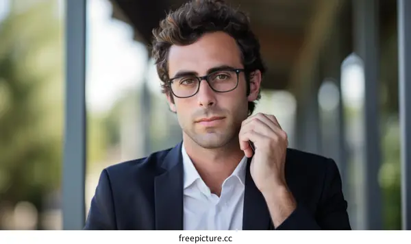 Portrait of a young businessman wearing glasses and a suit