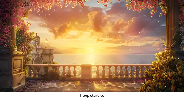 Sunset View from Balcony with Flowers