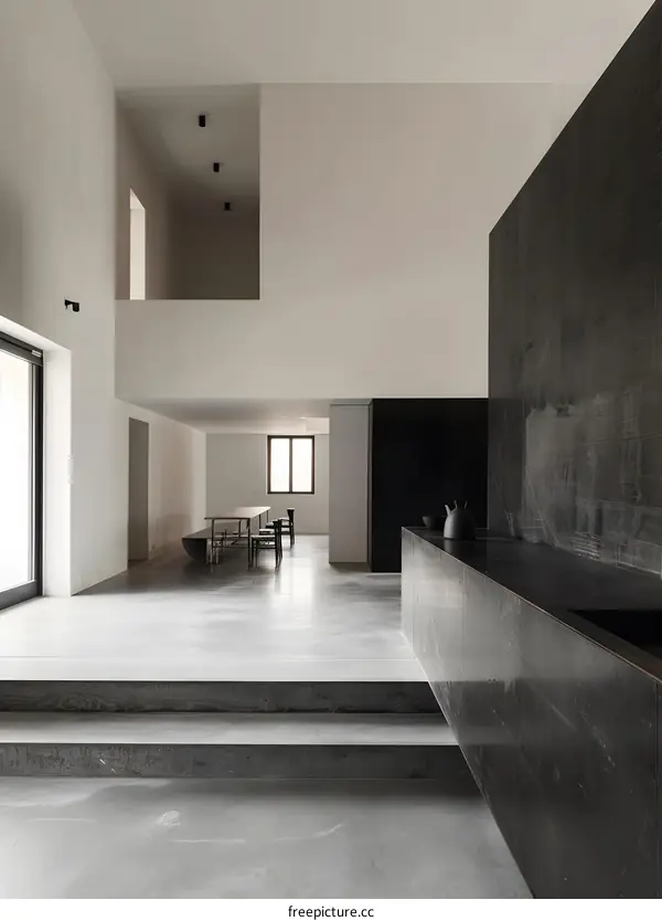 Modern Minimalist Interior Design With Concrete Floors and Black Walls
