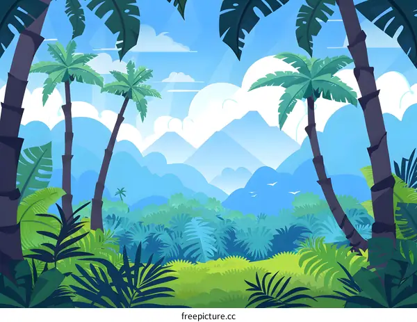 Tropical Landscape With Palm Trees and Mountains