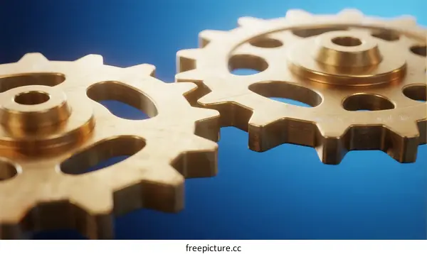 Golden Cogs Working Together in Mechanical System