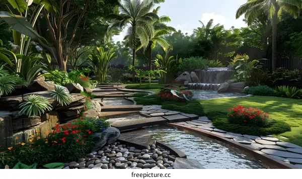 A lush tropical garden