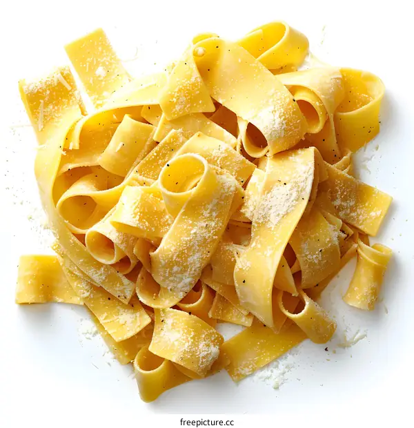 Pasta with parmesan and pepper on white background