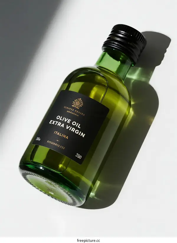 Bottle of Extra Virgin Olive Oil on White Background