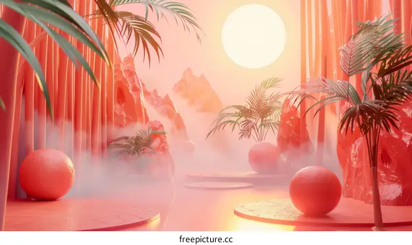 Abstract Coral Landscape Scene Illustration