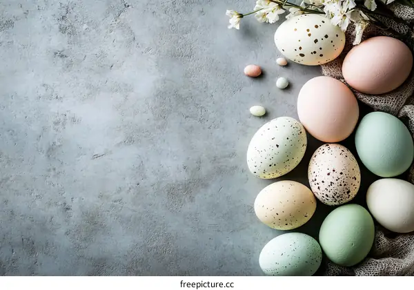Colorful Easter Eggs on Gray Background