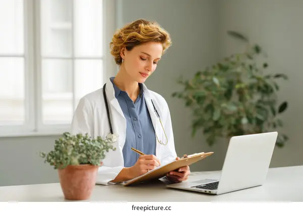 Female Doctor Writing Notes Medical Consultation