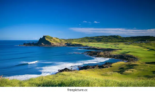 Coastal Golf Course Scenery Under a Blue Sky