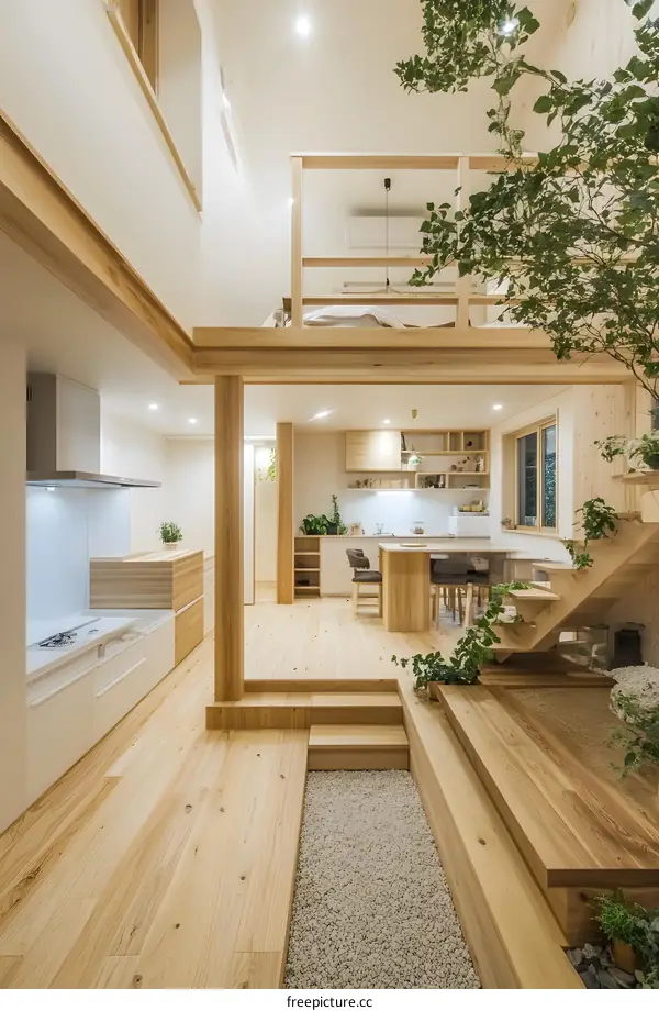 Modern Minimalist Open Floor Plan Home Design with Wooden Beams