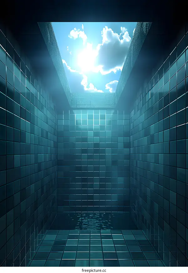 Blue Tiled Room With Skylight