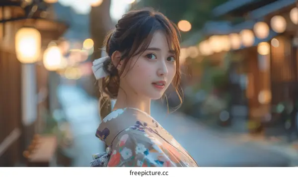 Beautiful Asian Woman in Traditional Japanese Kimono